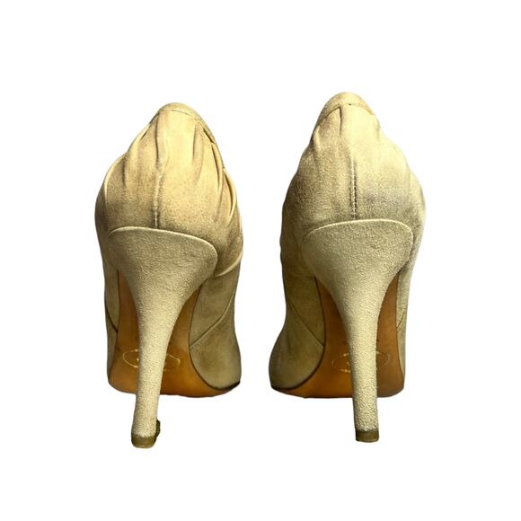 Prada Suede Peep Toe Heels Pleated Detail Neutral Tan | EU 37 - Picture 3 of 15